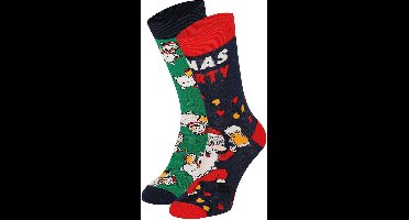 Apollo Foute Kerstsokken Heren 2-Pack XMAS Party Print - Maat 41-46