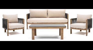 Paloma Loungeset - Tuinset - 4 Delig - 5 Zitplaatsen - Aluminium Woodcolor Frame - Beige