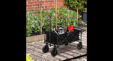 Strandkar – Bolderkar – Transportkar – Opvouwbare Bolderwagen – Trekkar – Verstelbare Telescoopgreep – Opvouwbare Tafelplaat – Polyester Stalen Frame – 117x51x100 cm – Zwart