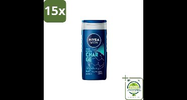 15 x Nivea Men – Douchegel – Ultra Charge – 250 ml - Grootverpakking - Douchegel Voor Mannen - Verzorging Van Huid - Citrusgeur - Houtachtige Geur - 3-in-1 Douchegel