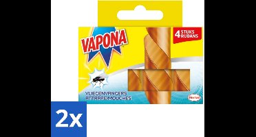 2 x Vapona - Vliegenvanger - Niet Giftig - Geurloos - 4 Strips - Vliegenvanger - Muggenvanger - Insectenbestrijding - Vliegenplaag - Muggenplaag