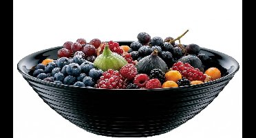 Fruitschaal van zwart glas 28 cm - Schalen en kommen - Keuken accessoires/benodigdheden glazen fruitschalen