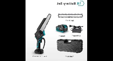 Accu Kettingzaag - 8 Inch - Mini Kettingzaag - Brushless Motor - 20.000 RPM - Digitaal Display - Draadloos en Oplaadbaar - Voor Houtbewerking - en Tuinklussen - Automatische kettingsmering - 1 Accu's met 1 Lader