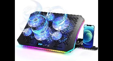 Laptopkoelpad met RGB-verlichting, 6 ventilatoren, geschikt voor laptops van 15,6 tot 17,3 inch.