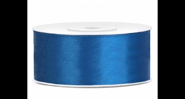 Partydeco Cadeaulint - blauw - 2,5 cm x 25 meter - satijn - sierlint - inpakken - decoratie