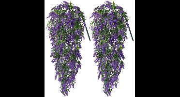2 stuks kunstmatige hangbloemen lavendel, 75 cm nep hangplanten, hangende wijnstokken, kunstmatige lavendelbloemen voor binnen en buiten, huis, tuin, kerst, bruiloft, feestdecoratie, Paars