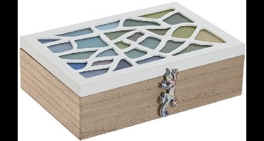 Item Theedoos bamboe - 6-vaks - wit- hout - 24 x 16 x 8 cm - theezakjes opbergen - hagedis