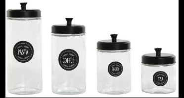 Item Int. Voorraadpotten set - 4x stuks - glas met metalen deksel - zwart - 1,5L