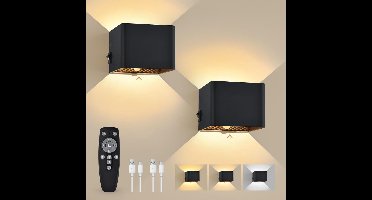 ApexArte® Oplaadbare Wandlamp Binnen - Wandlampen Buiten - Zwart