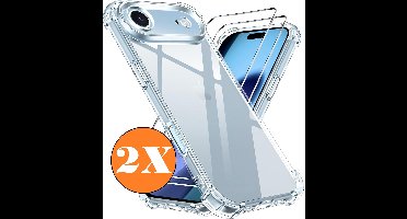 Hoesje Geschikt voor iPhone Air transparant Anti Shock - silicone hoesje met 2 Pack Screenprotector tempered glass