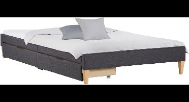 Homestyle4u Tweepersoonsbed - 140x200 cm - Gestoffeerd bed - met 2 bedbakken - Grijs