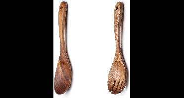 Allecto plus - Saladebestek set van olijfhout - Rijstlepel - Slabestek - Keukengerei voor salade, pasta en fruit - 2 stuks