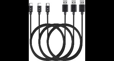 3x USB C naar USB C Kabel Zwart - 1 meter - Oplaadkabel voor Samsung Galaxy M56 5G / M55 5G / M33 5G / M23 5G / M15 5G / M14 5G / F56 5G / F55 5G / F23 / F16 5G / F15 5G / C55 5G