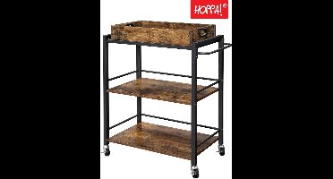 Hoppa! - Serveerkar - Bruin/Zwart - Metaal - 65 x 40 x 86 cm (B x D x H)