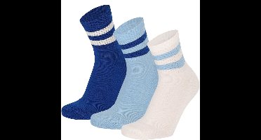 Apollo - Modieuze Halfhoge Sneakersok Met Sportief Streepmotief 3-pack - Multi blauw - MT36/41