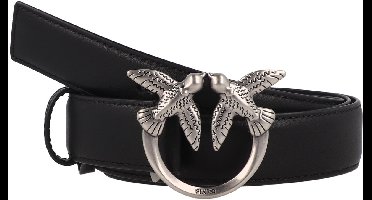PINKO Leren Riem Love Berry H3 Belt W80 Black - Old Silver Zwart