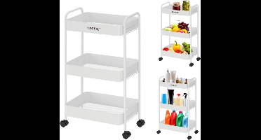 Kinghoff KH-1942 Mobiele 3-delige Stellingkar - trolley - Verrijdbare Opbergkar met Wieltjes - Wit - Badkamer Organizer - Keukenorganizer -