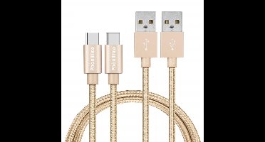 2x USB C naar USB A Nylon Gevlochten Kabel Goud - 1 meter - Oplaadkabel voor Honor 400 Smart / Honor 400 Lite / Honor 400 / Honor 200 Smart / Honor 200 Lite / Honor 200 / Honor 90 Smart / Honor 90 Lite / Honor 70 Lite