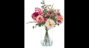 Emerald - Boeket Suzy - 65cm hoog - Roze - 15 stelen - Kunstboeket - Zijde boeket