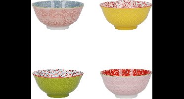 Boraboi® Set van vier keramische kommen met kleurrijk patroon voor veelzijdig gebruik-Meerkleurig