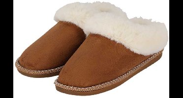 Apollo teddy sloffen - dames - cognac - instappers - teddystof - pantoffels - laag 37-38