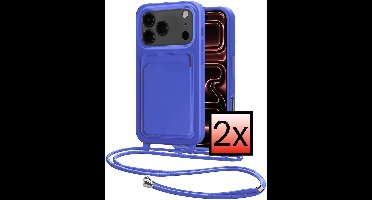 Hoes Geschikt voor iPhone 17 Pro Max Hoesje Pasjeshouder Cover Met Koord Case Siliconen Hoes Met Telefoonkoord en Kaarthouder - Felblauw - 2 PACK