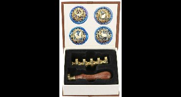 Zegelstempelset met 4 messing koppen en houten handvat - Retro vintage dierenwas stempelset met katten, herten, konijnen en vossen - Handwerk accessoire met zegelwas