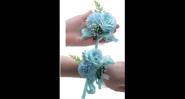 Thelau - Handgemaakte Zijden Bloem Corsage en Boutonniere Set voor Bruid - Blauw