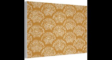 Akoestisch wandpaneel 60x40 cm - Vilt schilderij Waaierachtige motieven - Geel - Vintage - Akoestische panelen - Geluidsdempende wanddecoratie - Geluidsisolatie woonkamer - Muurdecoratie geluidspanelen