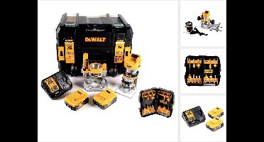 DeWalt DCW 604 P2 accu-combi-frees 18 V 55 mm + 2x accu's 5,0 Ah + 1x snellader + freesset 12-delig in TSTAK