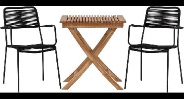 Ghana tuinmeubelset tafel, 2 stoelen naturel,zwart.