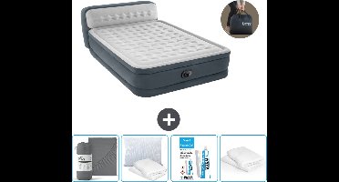 Intex Luchtbed - 2-Persoons - 152 x 236 x 86 cm - Grijs - Inclusief pomp - Hoeslaken - Kussen - Reparatieset en Kussenbeschermer