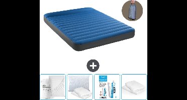 Intex Luchtbed - 2-Persoons - 152 x 203 x 22 cm - Blauw - Inclusief pomp - Hoeslaken - Kussen - Reparatieset en Kussenbeschermer