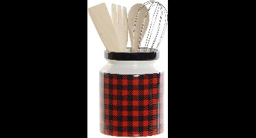 Keukengerei set van 4x stuks - in Tartan look keukenhulp houder - Keuken spatels - pollepel en garde