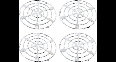 6x stuks chroom pannenonderzetters rond zilver met bestek patroon 20 cm