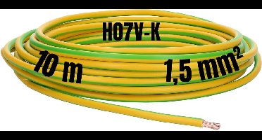 Kalitec 10 meter H07V-K 1,5 mm² groen-geel bedradingskabel I kernkabel flexibel I PVC enkeladerig I meeraderig 1,5mm2 I bedrading fijnaderig I enkele kabel I kabel massief I schakeldraad