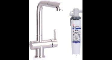 STAHL Keukenkraan massief RVS met uitrekbare uitloop RVS inclusief 3M Waterfilter