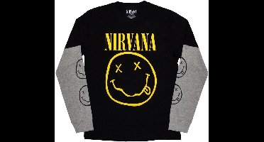 Nirvana - Yellow Happy Face Longsleeve shirt - 2XL - Zwart/Grijs