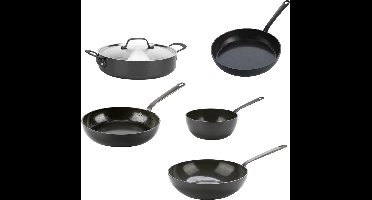 GreenPan Craft Pannenset - PFAS-vrij - Zwart - Inductie- en Vaatwassergeschikt - Ovenbestendig tot 220° - Gehard Aluminium - RVS Handgrepen - Groter bakoppervlak