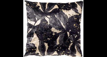 Dutch Decor MOSI - kussenhoes 45x45 cm - bloemenprint - Brazillian Sand - beige, zwart - met rits - zonder binnenkussen