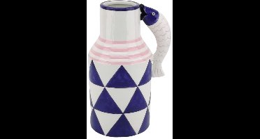 Housevitamin Vaas - Bloemenkan Vis - Dolomiet - Blauw/Wit/Roze - 14x11x21,5cm