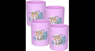 Plasticforte Drinkbekers - 10x - kunststof - 350 ml - paars - luipaard - kinderen - camping