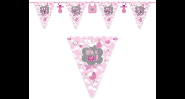 Folat Vlaggenlijn - Geboorte meisje - roze - 6 meter - karton - Its a girl - meid geboren versiering - babyshower/kraamversiering