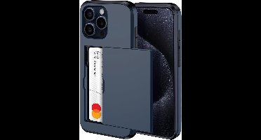 Hoesje Geschikt voor iPhone 15 Pro Max Hoesje Navy - shockproof Backcover met pasjeshouder - Ruimte voor 2 pasjes