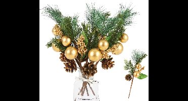 TRANKIELO® – Kunstmatige Kerstplectrums met Gouden Bessen en Dennenappels – Waterbestendige en Duurzame Decoratie – 35 cm