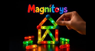 MagniToys - Magnetisch Speelgoed - Educatief STEM speelgoed - Magnetische Bouwstenen-met LED-Lichtjes -76-delig - Speelgoed 3 jaar