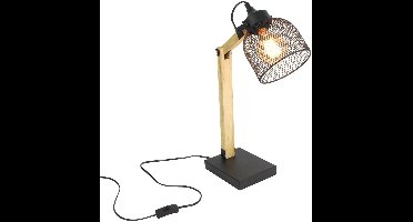 Home deco factory bureaulamp - H38 cm - zwart - metaal en hout - tafellamp