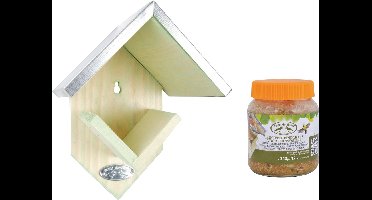 Pindakaas met ophanging voor tuinvogels pakket - 1x pot vruchten voer - diverse soorten vogels voeren