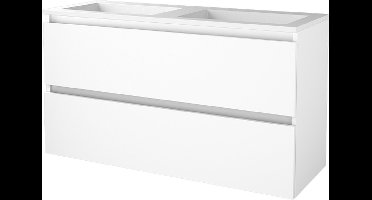 Basic Start 46 badmeubelset met greeploze onderkast met 2 lades en acryl wastafel zonder kraangaten 120 x 46 cm, ice white