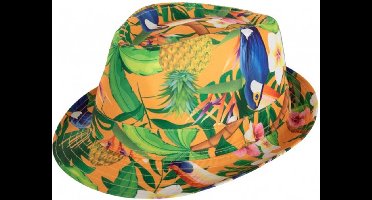 PartyXplosion Verkleed hoedje voor Tropical Hawaii party - bloemen print - volwassenen - Carnaval